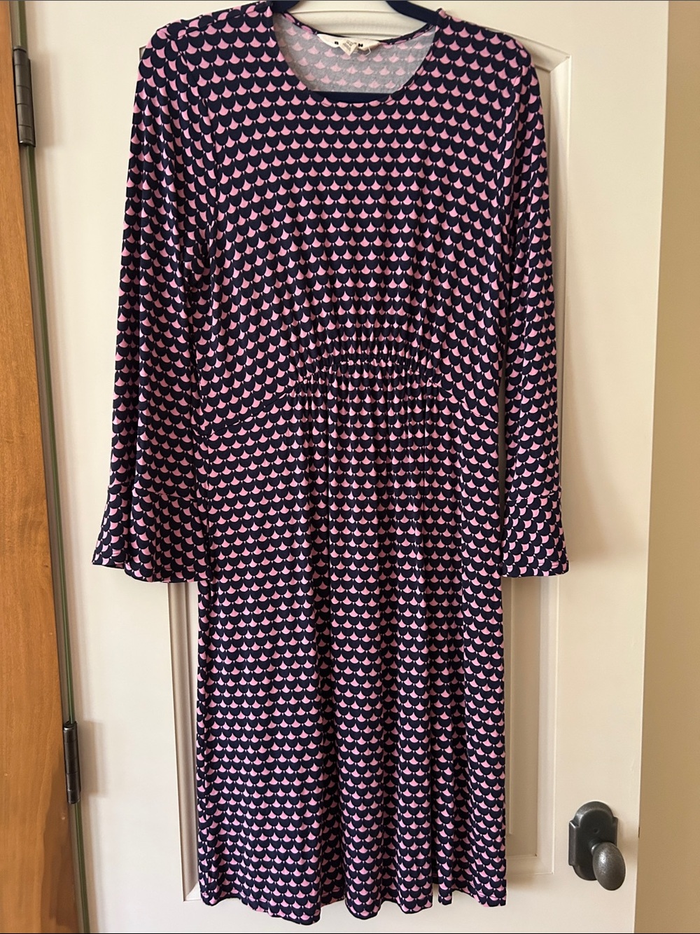 Boden Navy and Pink Heart-Pattern Long Sleeve Dress